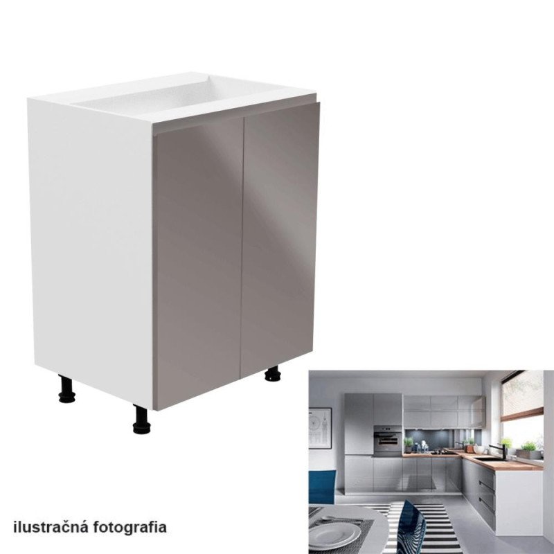 Kondela Spodná skrinka, biela/sivá extra vysoký lesk, AURORA D602F