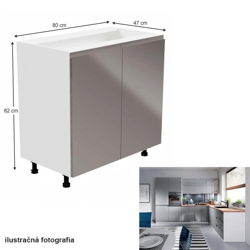 Kondela Spodná skrinka, biela/sivá extra vysoký lesk, AURORA D80