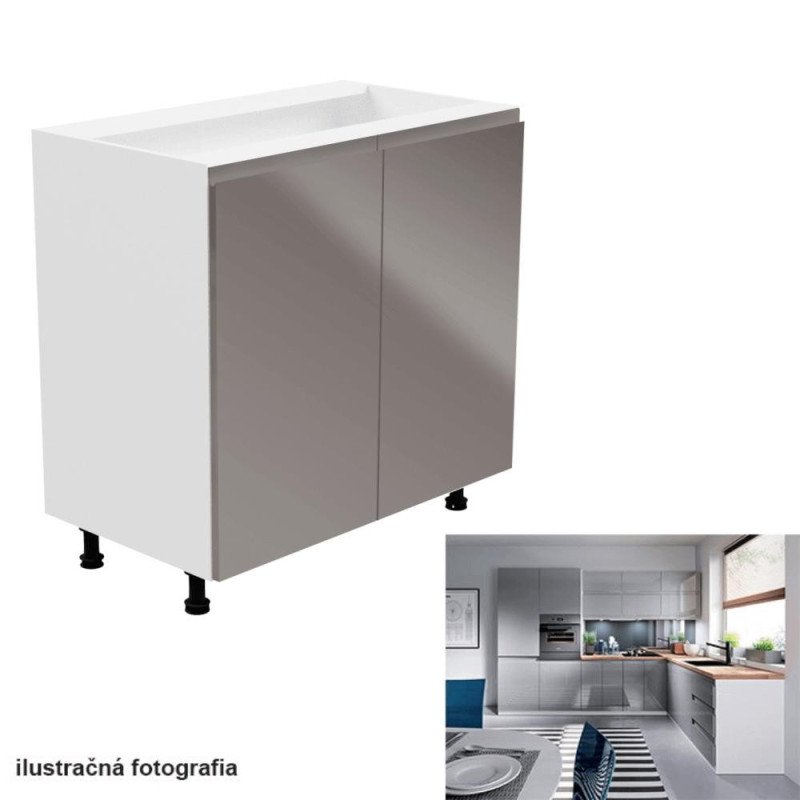 Kondela Spodná skrinka, biela/sivá extra vysoký lesk, AURORA D80