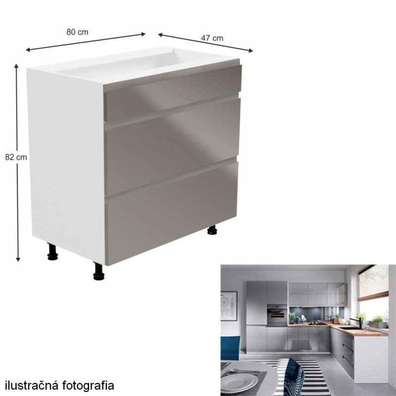 Kondela Spodná skrinka, biela/sivá extra vysoký lesk, AURORA D80S3