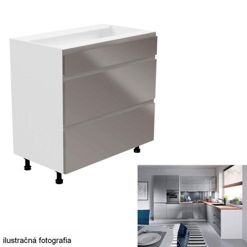 Kondela Spodná skrinka, biela/sivá extra vysoký lesk, AURORA D80S3