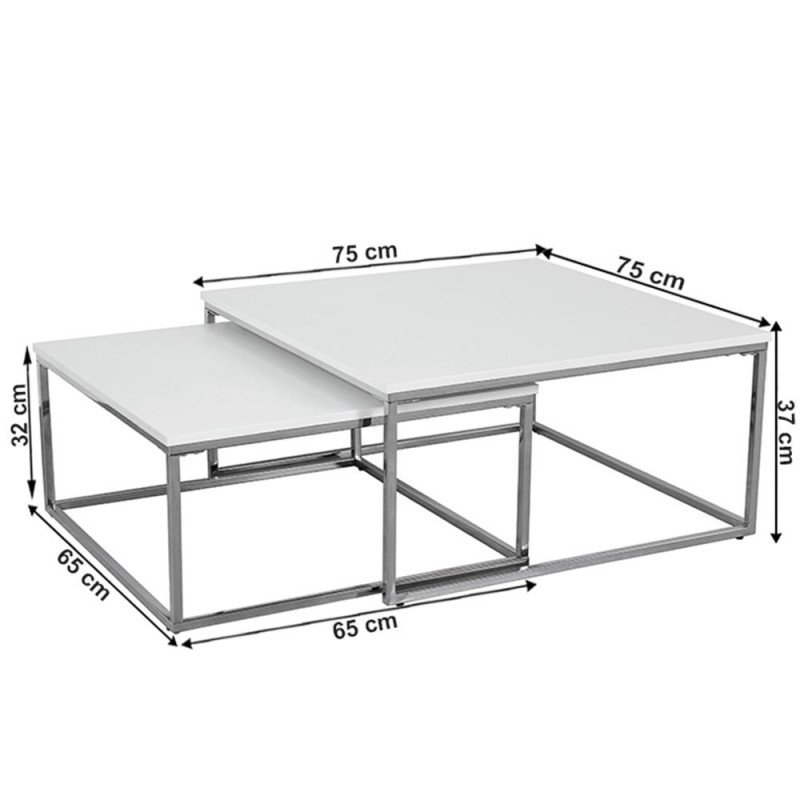 Kondela Konferenčné stolíky, set 2 ks, chróm/biela ENISOL TYP 1