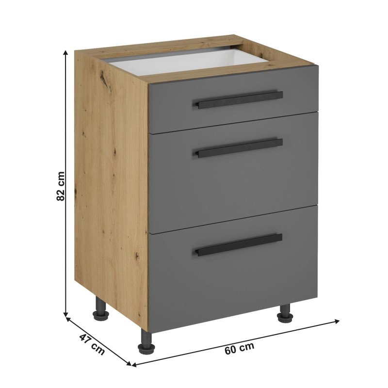 Kondela Spodná skrinka, dub artisan/sivý mat, s úchytkami, LANGEN D60S3