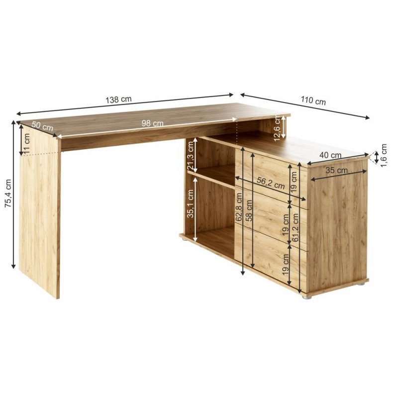 Kondela Univerzálny rohový PC stôl, dub artisan, TERINO