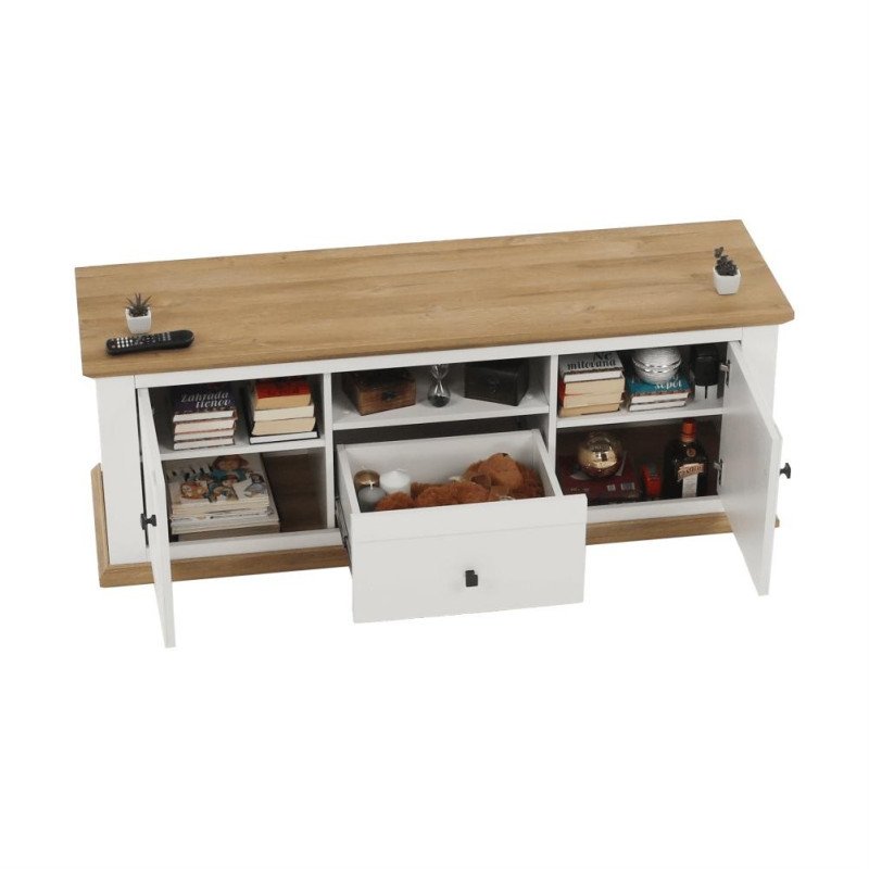 Kondela RTV stolík MZ15, biela/dub grand, LEON