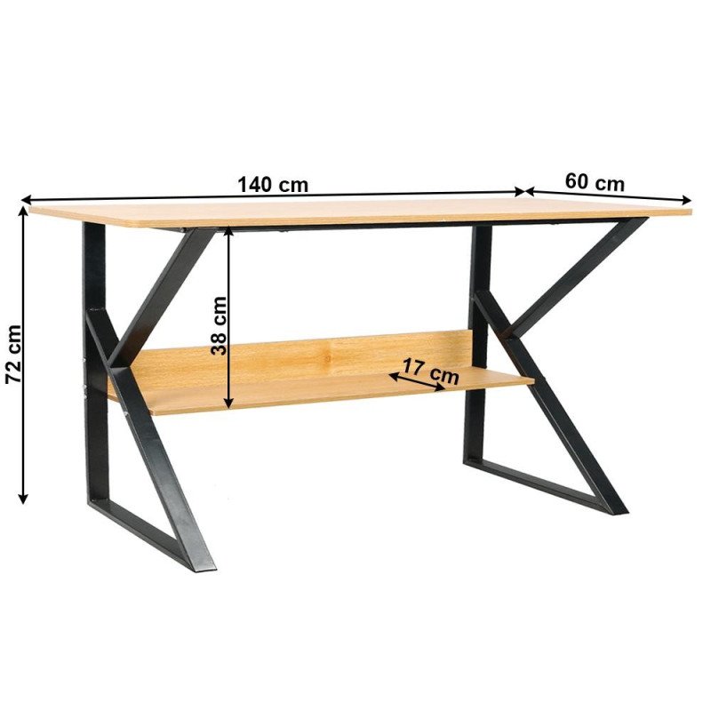Kondela Písací stôl s policou, buk/čierna, TARCAL 140