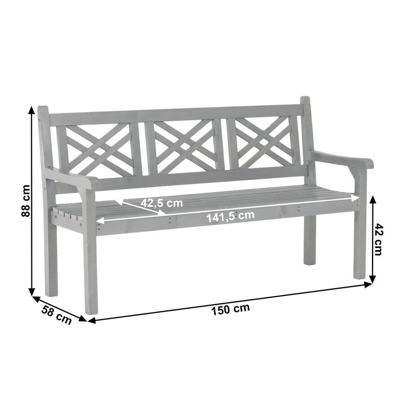 Kondela Drevená záhradná lavička, sivá, 150 cm, FABLA