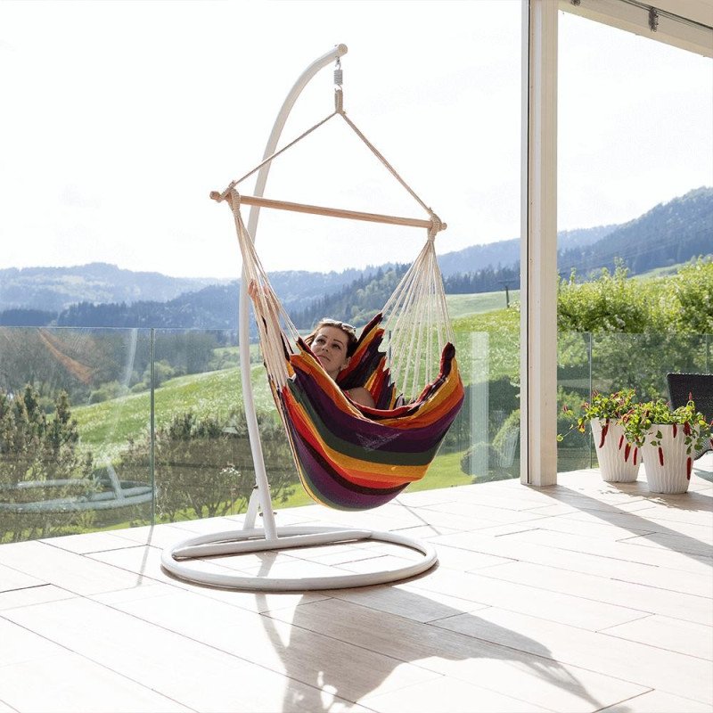 Kondela Závesné hojdacie kreslo, biela/vzor pásik, LINDO NEW