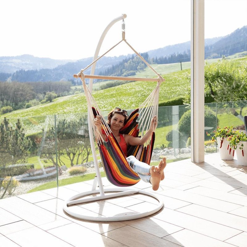 Kondela Závesné hojdacie kreslo, biela/vzor pásik, LINDO NEW