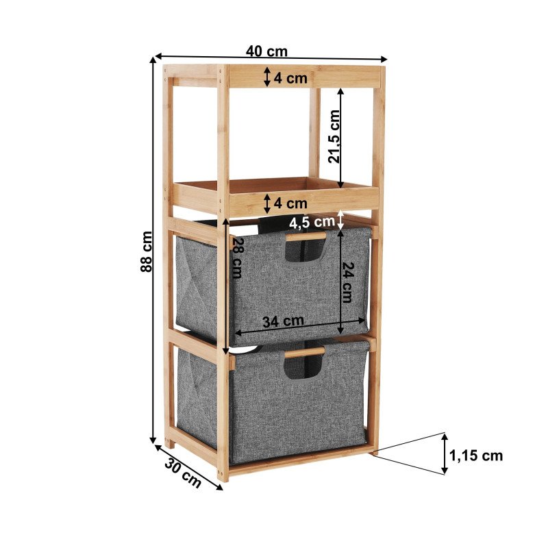 Kondela Regál, lakovaný bambus/látka sivá, KELANA