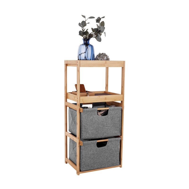 Kondela Regál, lakovaný bambus/látka sivá, KELANA