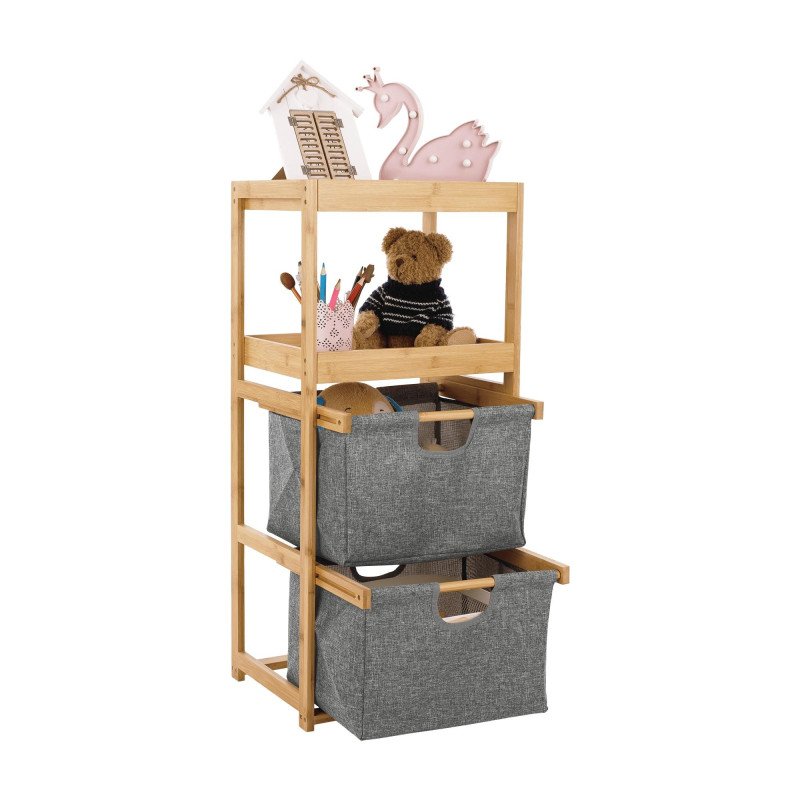 Kondela Regál, lakovaný bambus/látka sivá, KELANA