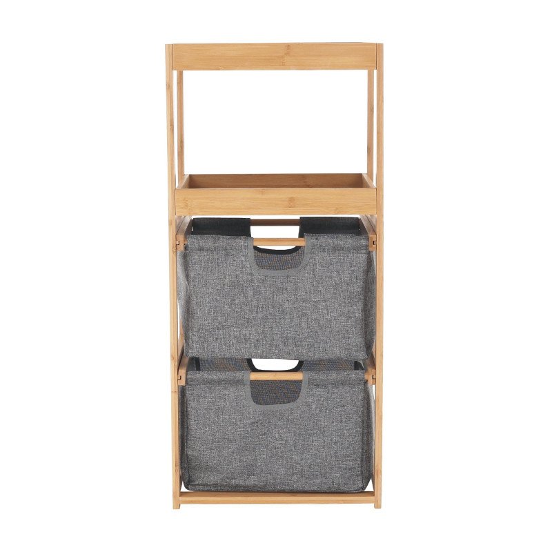 Kondela Regál, lakovaný bambus/látka sivá, KELANA