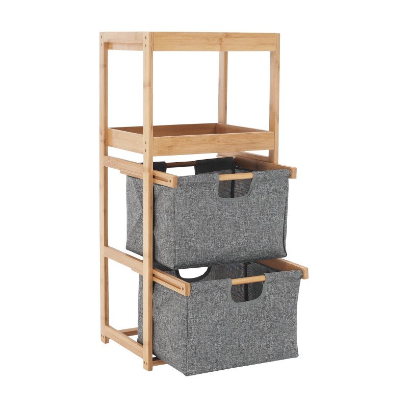 Kondela Regál, lakovaný bambus/látka sivá, KELANA