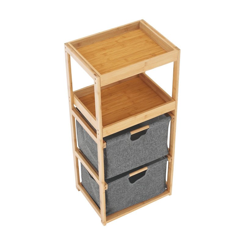 Kondela Regál, lakovaný bambus/látka sivá, KELANA