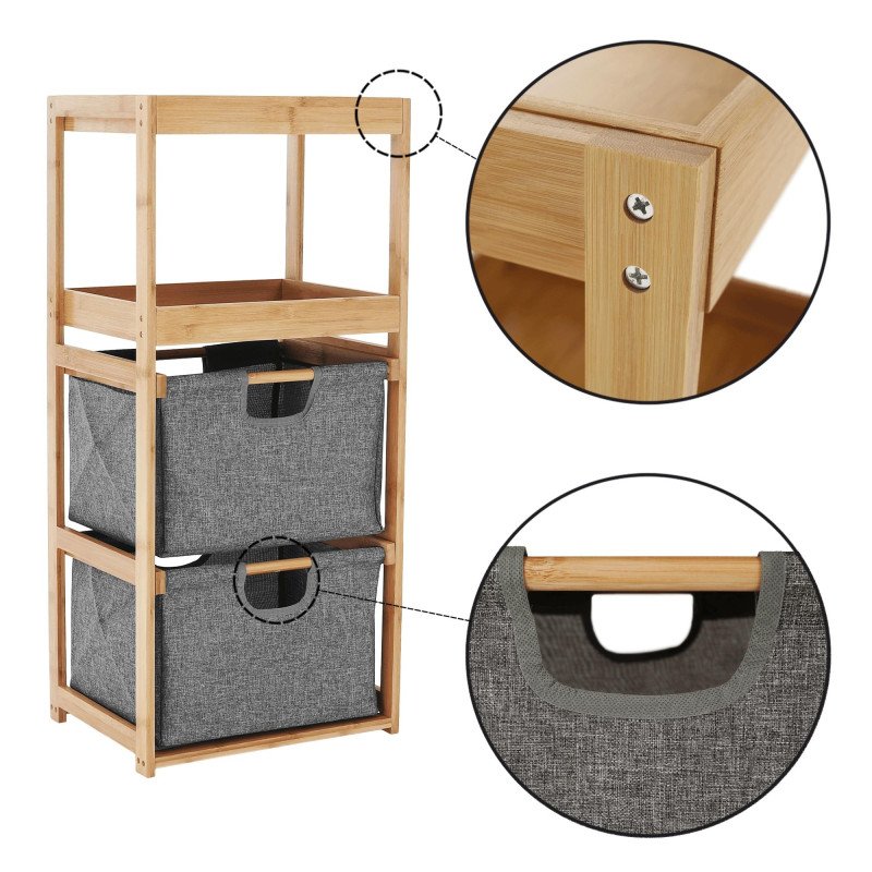 Kondela Regál, lakovaný bambus/látka sivá, KELANA