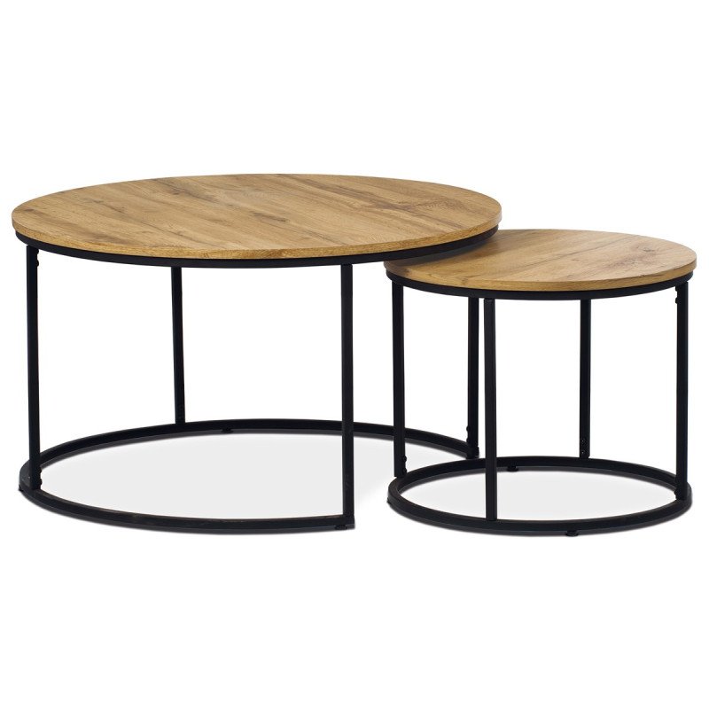 Autronic - Set 2 ks stolíkov, MDF doska, dekor divoký dub, kovová podnož, čierny lak - AF-3002 OAK