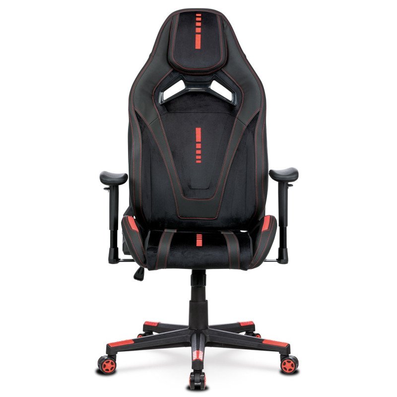 Autronic - Herné kreslo E-RACER, čierna zamatová látka a ekokoža, hojdací mechanizmus, operák 90--180°, kovový kríž, 