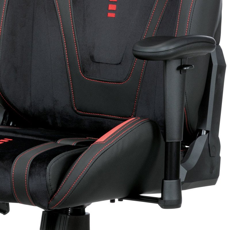 Autronic - Herné kreslo E-RACER, čierna zamatová látka a ekokoža, hojdací mechanizmus, operák 90--180°, kovový kríž, 