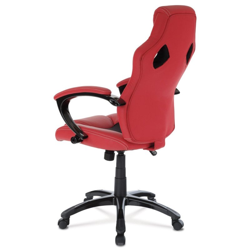 Autronic - Športové kreslo, červená ekokoža a čierna látka MESH, čierny vysoký lesk, HM - KA-Y157 RED