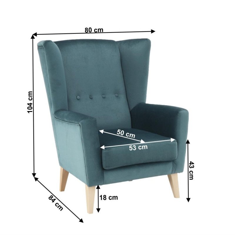 Kreslo-ušiak, mentolová/buk, RODEZA