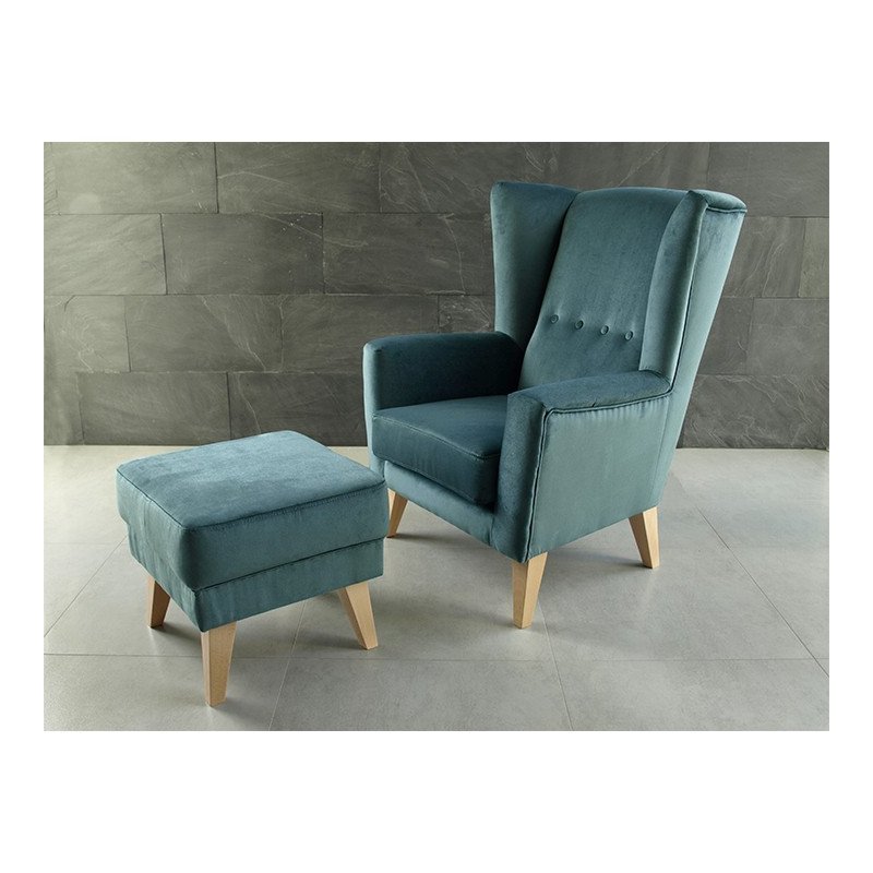 Kreslo-ušiak, mentolová/buk, RODEZA