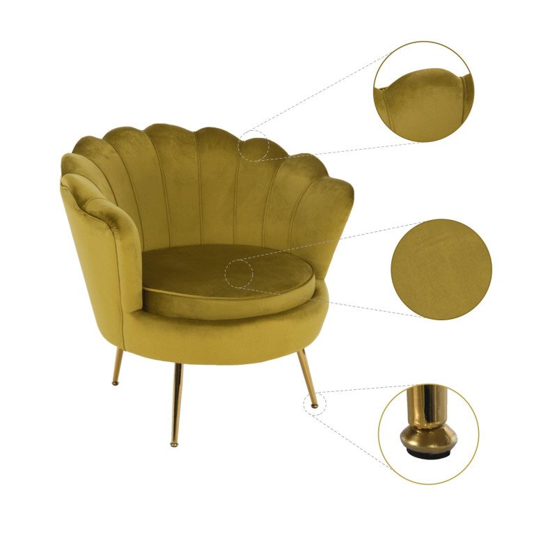 Kreslo v štýle Art-deco, horčicová Velvet látka/gold chróm-zlatý, NOBLIN