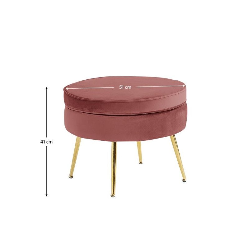 Luxusný taburet, ružová Velvet látka/chróm zlatý, Art-deco, NOBLIN TYP 1 Luxusný taburet, ružová Velvet látka/chróm zlatý, Art-deco, NOBLIN TYP 1