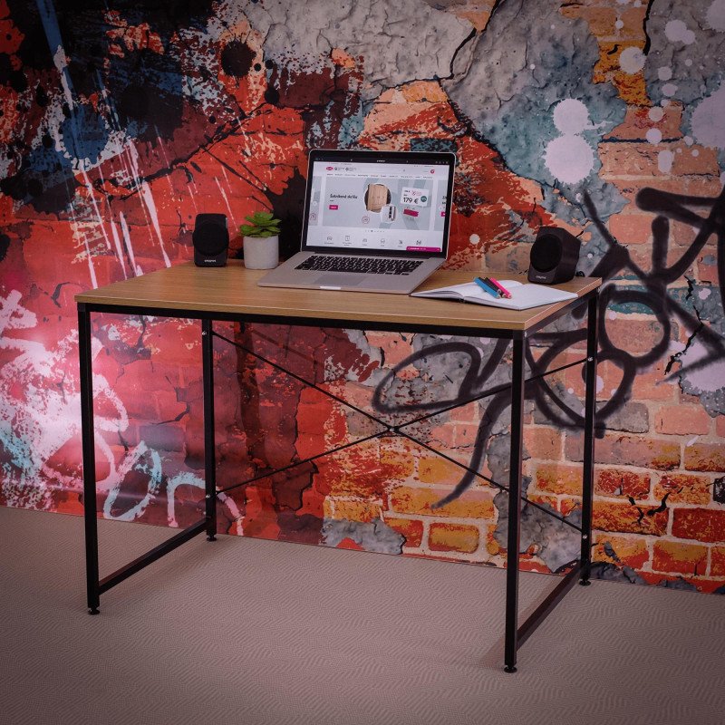 Písací stôl, dub/čierna, 100x60 cm, MELLORA