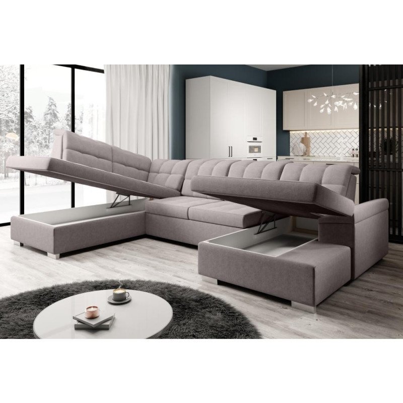 Rozkladacia sedacia súprava, sivobéžová Taupe, ľavá, OREO U