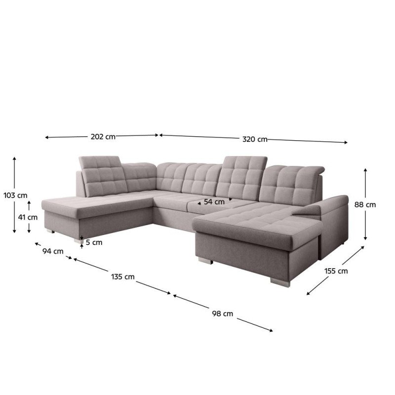 Rozkladacia sedacia súprava, sivobéžová Taupe, ľavá, OREO U