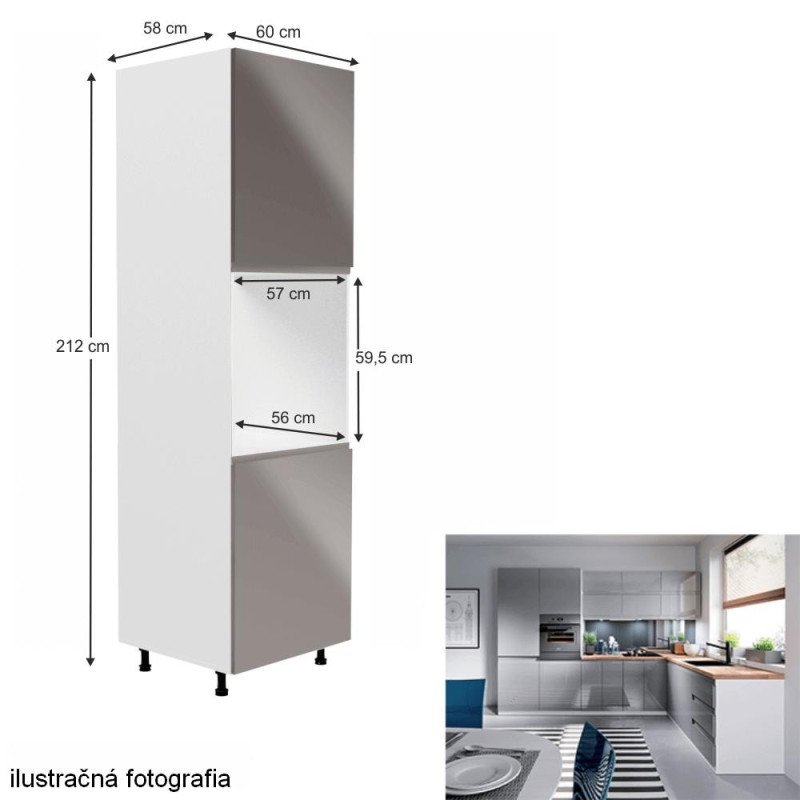 Potravinová skrinka, biela/sivá extra vysoký lesk, ľavá,  AURORA D60P