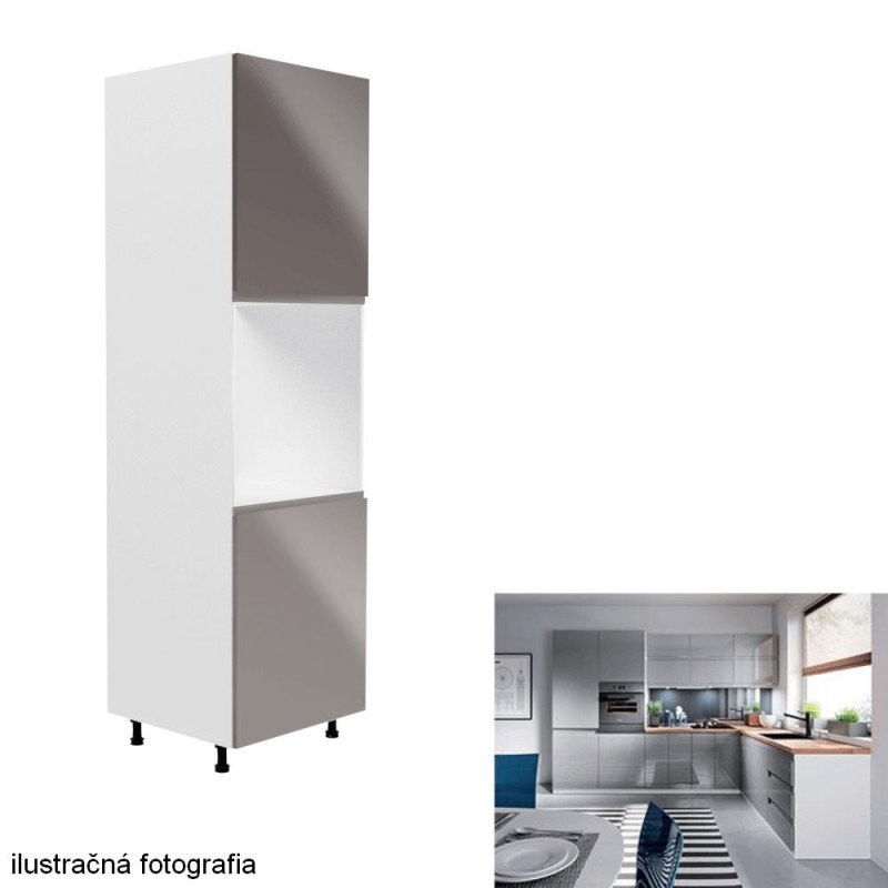 Potravinová skrinka, biela/sivá extra vysoký lesk, ľavá,  AURORA D60P