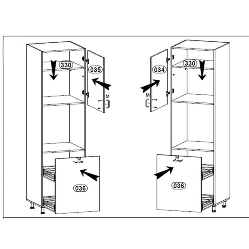 Potravinová skrinka, biela/sivá extra vysoký lesk, ľavá,  AURORA D60P