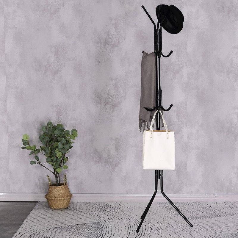 Autronic - Věšák stojanový, výška 170,5 cm, kovová konstrukce, černý lak, nosnost 6 kg - GD-101 BK