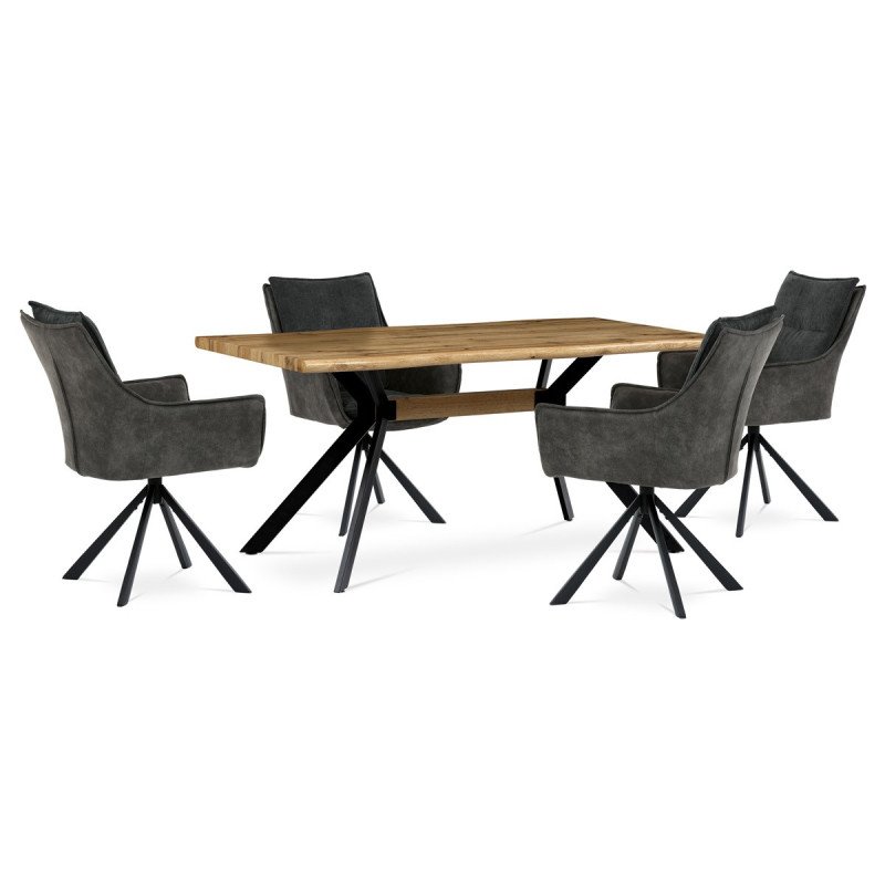 Autronic - Jedálenský stôl, 160x90x76 cm, MDF doska, 3D dekor divoký dub, kov, čierny lak - HT-863 OAK