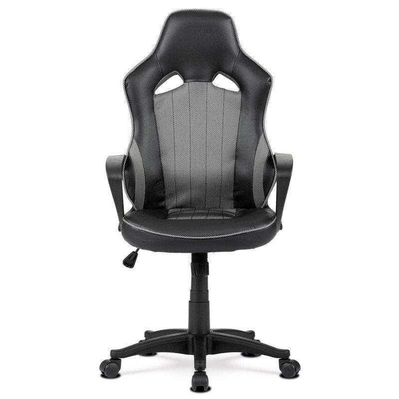 Autronic - Herné kreslo, poťah čierna ekokoža a sivá štruktúrovaná látka, hojdací mechanizmus - KA-Y205 GREY
