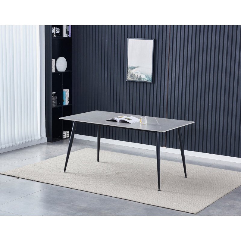Autronic - Stůl jídelní 160x90x76 cm, deska slinutý kámen v imitaci matného mramoru, černé kovové nohy - HT-406M GREY