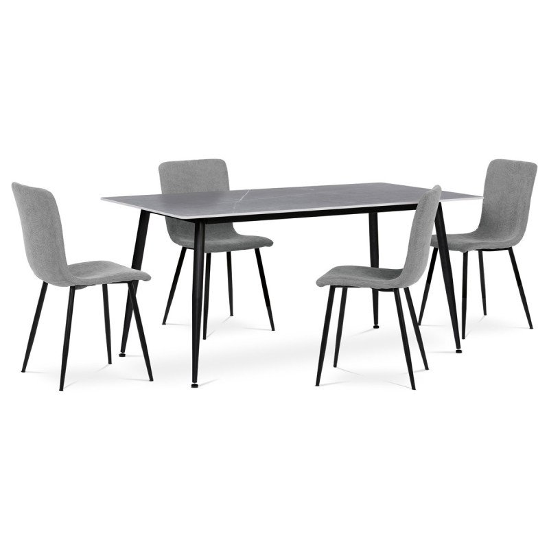 Autronic - Stůl jídelní 160x90x76 cm, deska slinutý kámen v imitaci matného mramoru, černé kovové nohy - HT-406M GREY