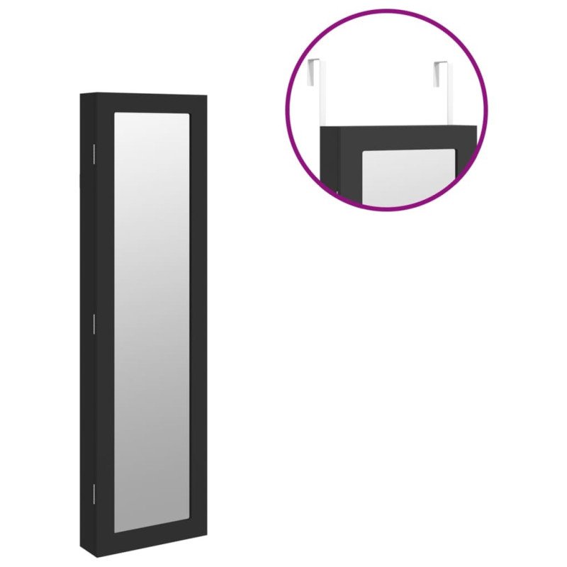vidaXL Zrkadlová skrinka na šperky nástenná čierna 30x8,5x106 cm
