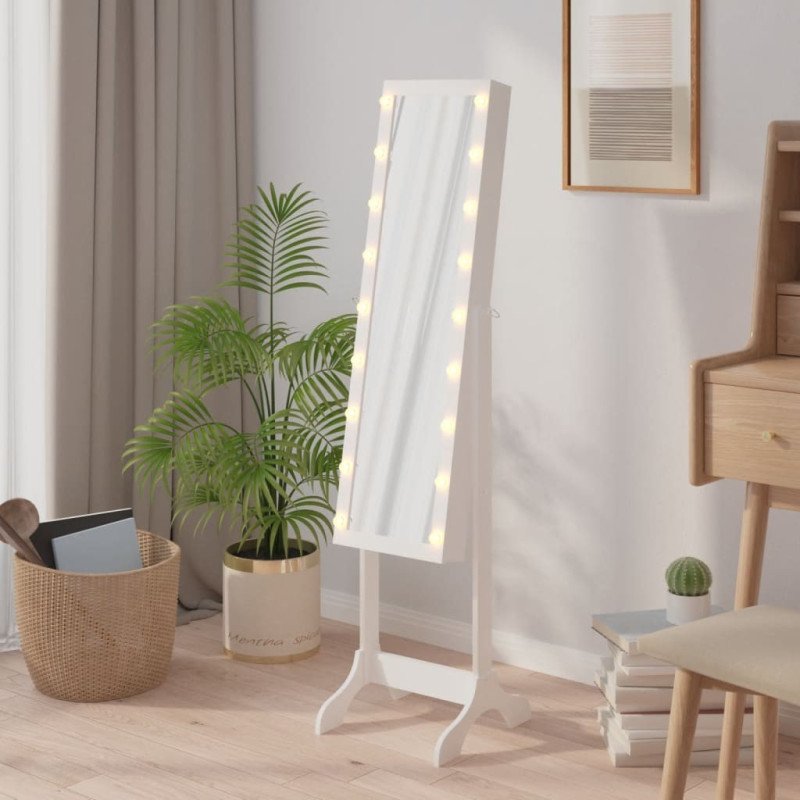 vidaXL Voľne stojace zrkadlo s LED, biele 34x37x146 cm