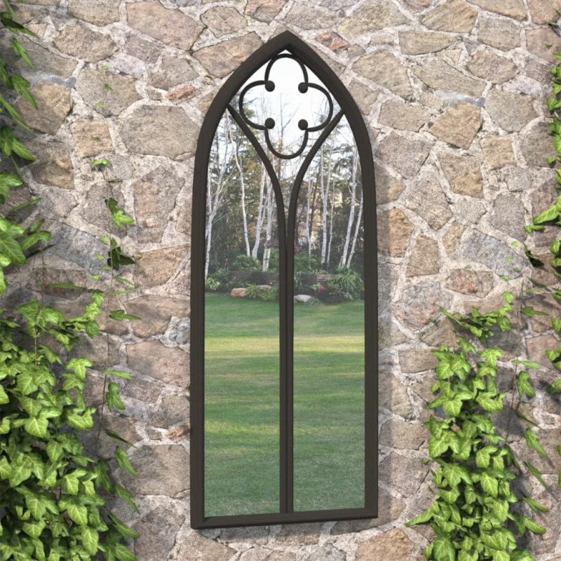 vidaXL Záhradné zrkadlo čierne 100x45 cm exteriérové železo
