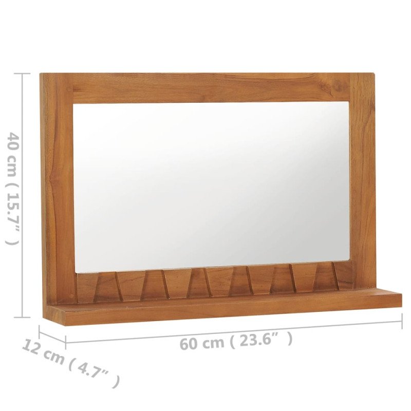 vidaXL Nástenné zrkadlo s poličkou 60x12x40 cm masívne teakové sklo