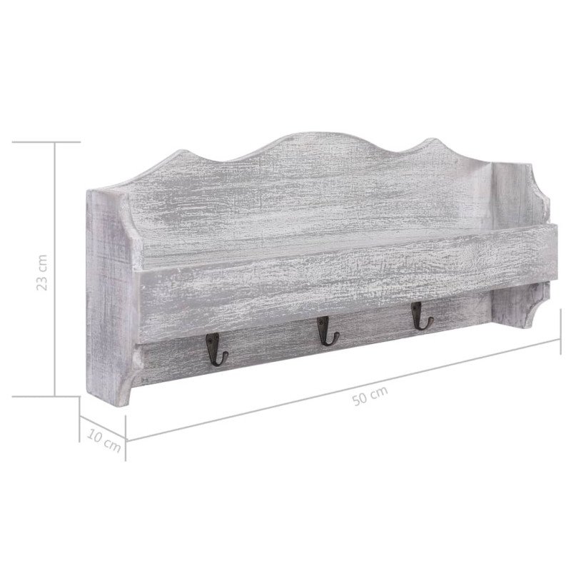 vidaXL Nástenný vešiak sivý 50x10x23 cm drevený