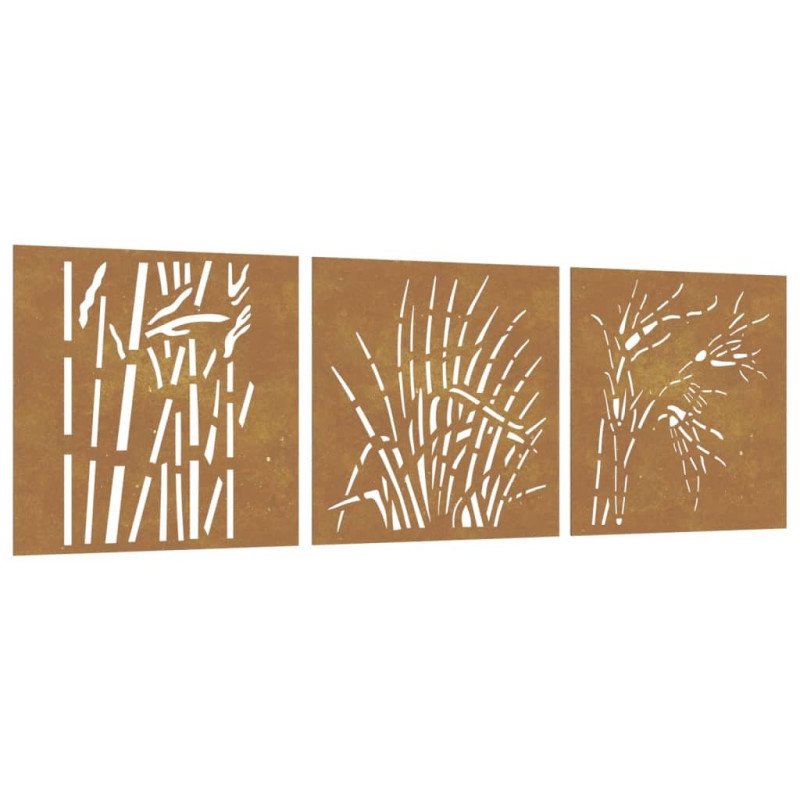 vidaXL Záhradné dekorácie 3 ks 55x55 cm, cortenová oceľ, tráva