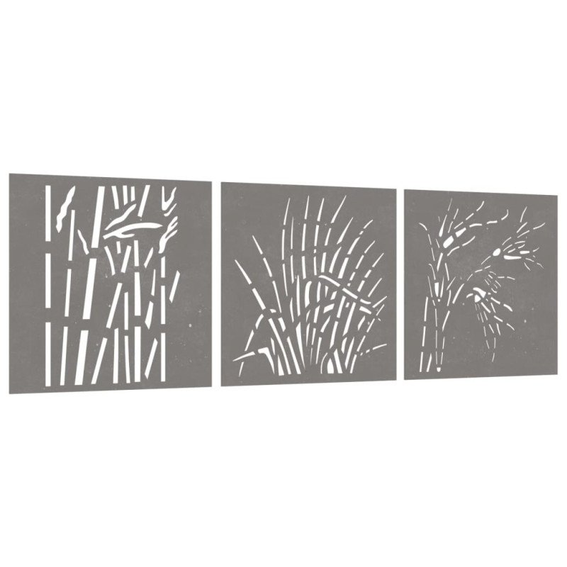 vidaXL Záhradné dekorácie 3 ks 55x55 cm, cortenová oceľ, tráva