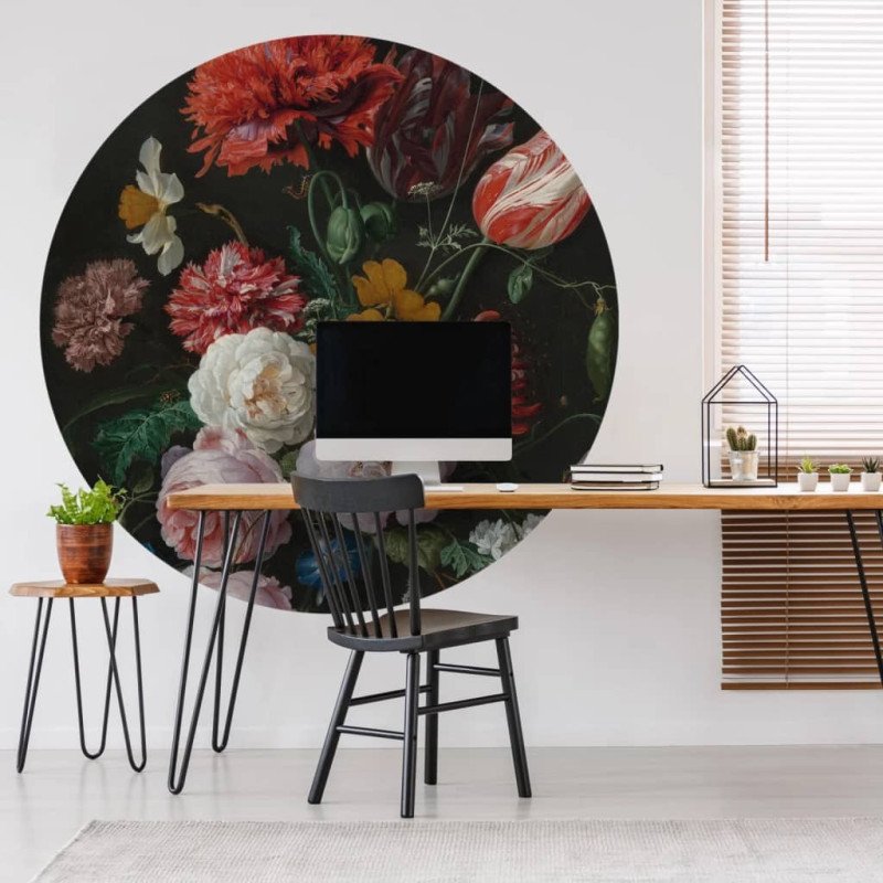 WallArt Kruhová tapeta Golden Age Flowers 142,5 cm