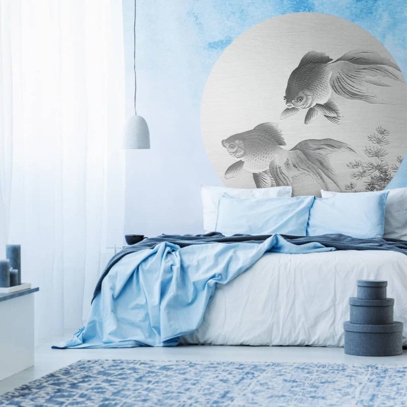 WallArt Kruhová tapeta Two Goldfish 142,5 cm