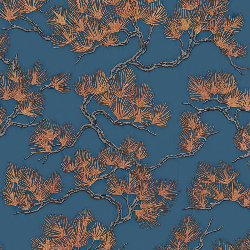 DUTCH WALLCOVERINGS Tapeta borovica zlatá a modrá