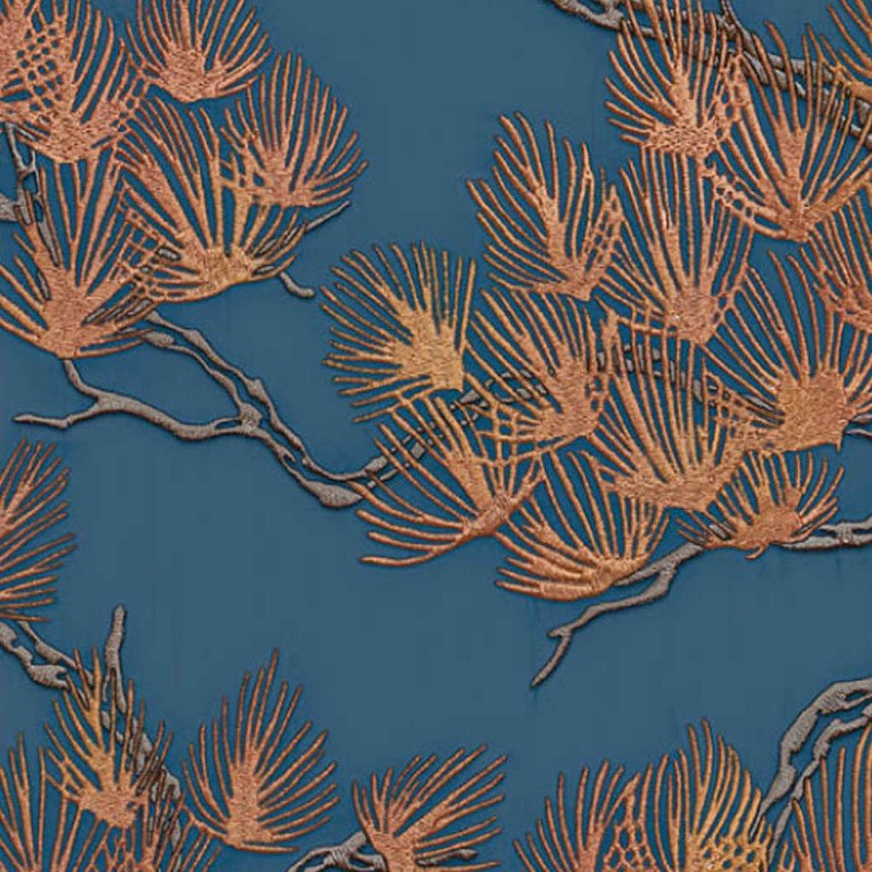 DUTCH WALLCOVERINGS Tapeta borovica zlatá a modrá
